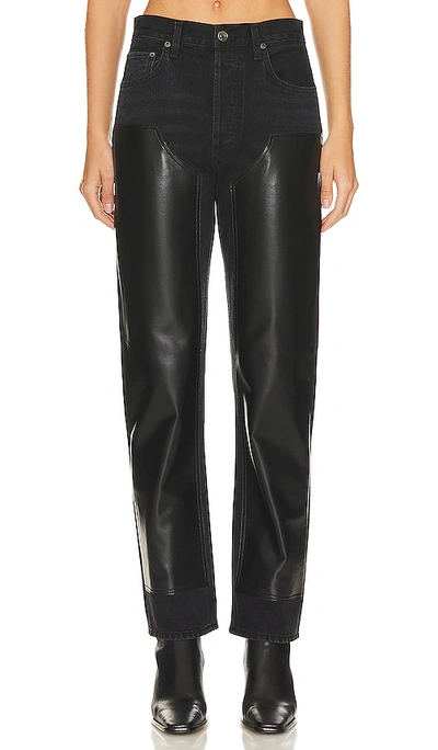 Agolde Ryder Straight-leg Leather Patch Jeans In Ink/detox (blk /blk L)