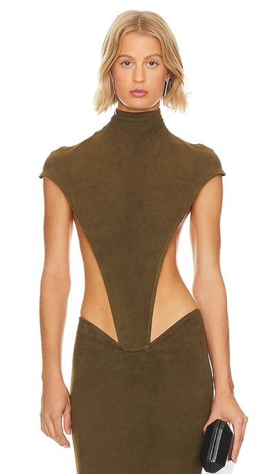 Laquan Smith Women's Mock Turtleneck High-cut Bodysuit In Olive