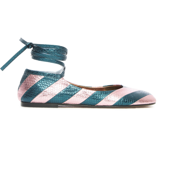 La DoubleJ striped metallic-effect ballerina shoes - Orange