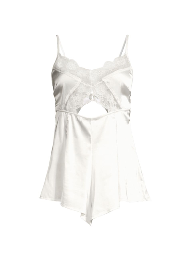 Kat The Label Harper Lace And Satin Openwork Romper In White