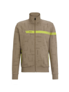 Hugo Boss Cotton-blend Zip-up Sweatshirt With Graphic Logo Stripe In Beige