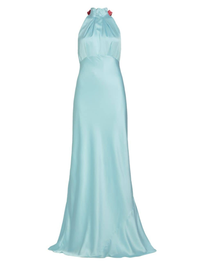 Saloni Women's Michelle Silk Halterneck Gown In Sky Blue