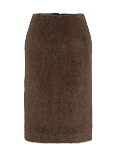 Hugo Boss Alpaca And Wool Pencil Skirt In Brown