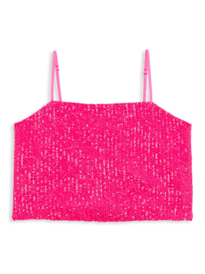 Katiej Nyc Girl's Taylor Sequined Crop Top In Neon Pink
