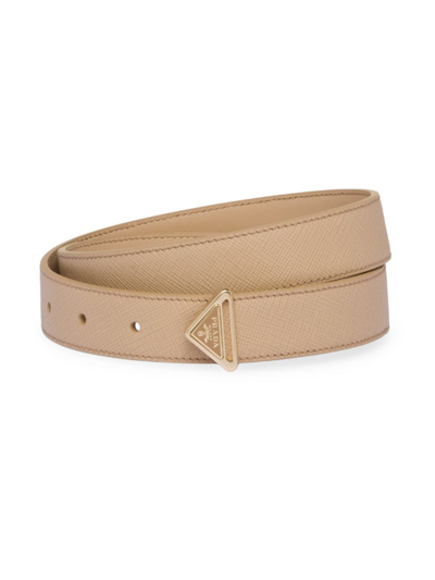 Prada Saffiano Leather Triangle Belt In Beige
