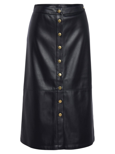 Barbour Alberta Faux Leather Snap Front Skirt In Black