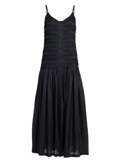 Figue Holkham Pleated Button-front Maxi Dress In Black