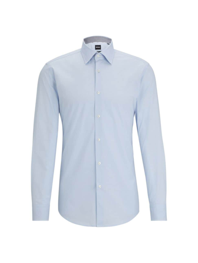 Hugo Boss Slim-fit Shirt In Structured Stretch Cotton In Light Blue