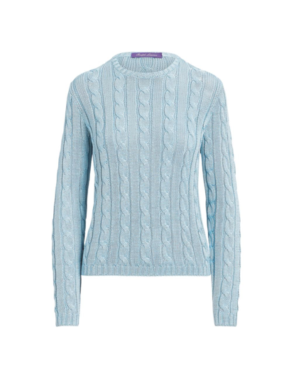 Ralph Lauren High Shine Silk Cable-knit Sweater In Powder Blue