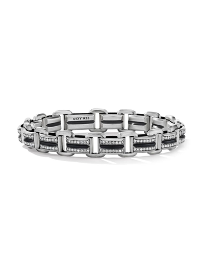 David Yurman Men's Deco Beveled Link Bracelet In Silver With Pavé Diamonds, 7.5mm In Silver Pave
