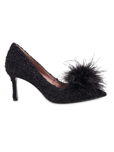 Kate Spade Marabou Suede Feather Pom Pumps In Black