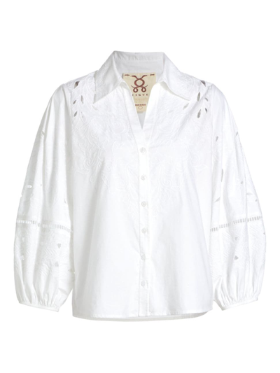 Figue Sharon Broderie Anglaise Blouson-sleeve Collared Top In Clean White