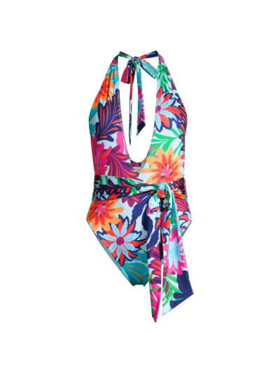 Ramy Brook Raquel Halter Plunge One-piece Swimsuit In Multi Flower Swim