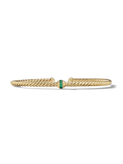 David Yurman Women's Classic Cablespira Center Station Bracelet In 18k Yellow Gold In Emerald