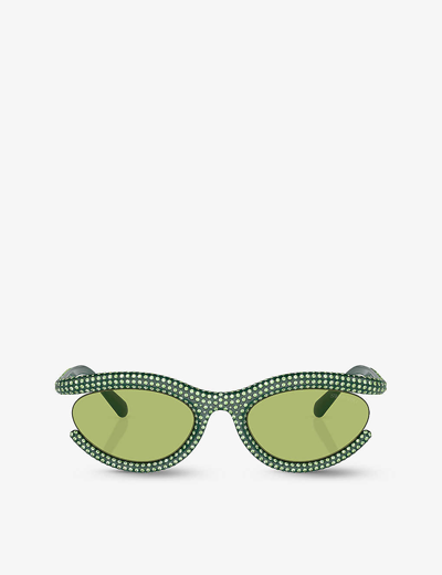 Swarovski Womens Green Sk6006 Crystal-embellished Oval-frame Metal Sunglasses