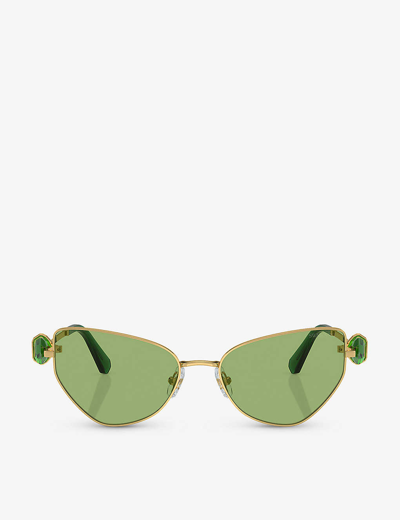 Swarovski Womens Gold Sk7003 Irregular-frame Metal Sunglasses