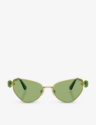 SWAROVSKI WOMENS GOLD SK7003 IRREGULAR-FRAME METAL SUNGLASSES