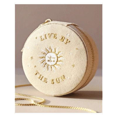 Lisa Angel Sun And Moon Embroidered Round Jewellery Case In Neutral