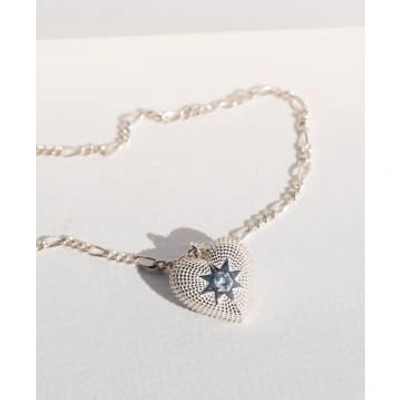 Zoe And Morgan Brave Heart Silver Aquamarine Necklace In Metallic