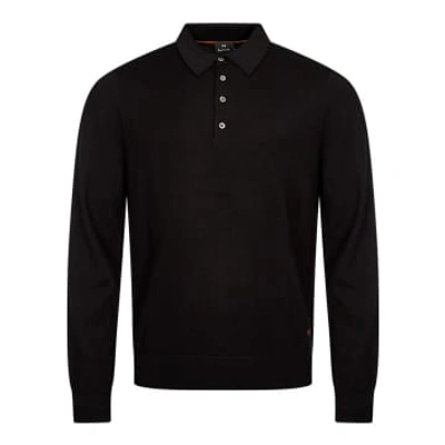 Paul Smith Long Sleeve Knitted Polo Shirt In Black