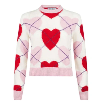 Mc2 Saint Barth Woman Brushed Striped Jumper With Heart Pattern In Pink