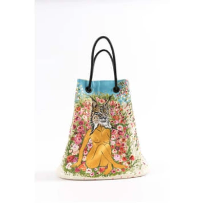 Gina Mcquen Hand-painted Leather Bag | Lynx Spiritual Being In Multi