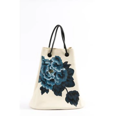 Gina Mcquen Hand-painted Leather Bag | Blue Peony