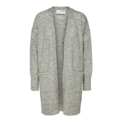 Selected Femme Slflulu Light Grey Melange Knit Long Cardigan