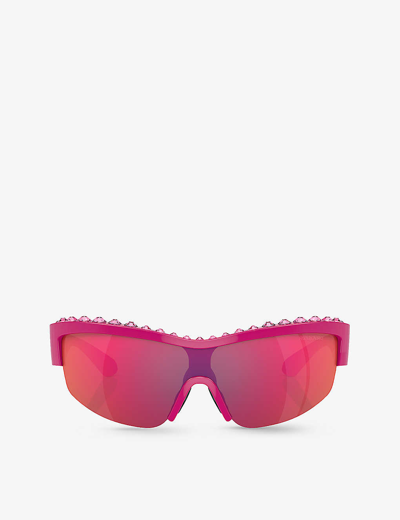 Swarovski Womens Pink Sk6014 Rectangle-frame Gem-embellished Acetate Sunglasses
