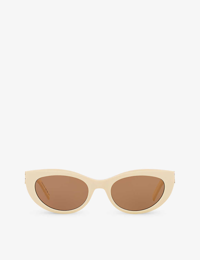 Saint Laurent Womens White Slm115 Oval-frame Acetate Sunglasses