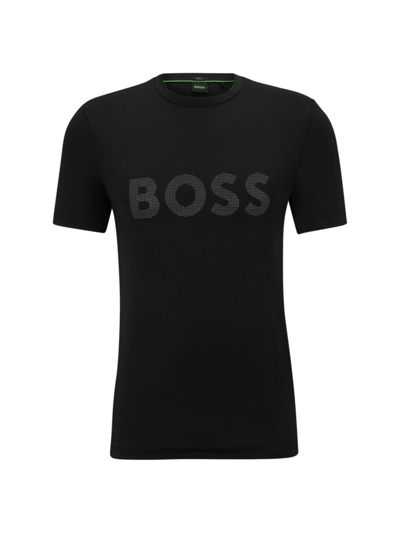 Hugo Boss Slim-fit T-shirt With Decorative Reflective Logo In Black