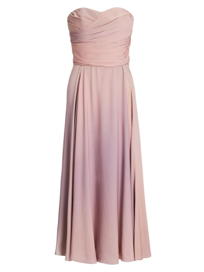 Ralph Lauren Leanne Strapless Pleated Silk-georgette Midi Dress In Mauve Multi