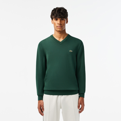 Lacoste Monochrome Cotton V Neck Sweater - S - 3 In Green