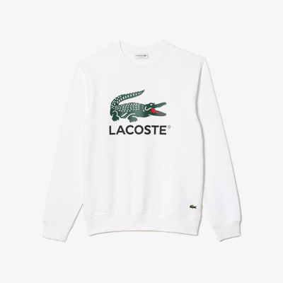 Lacoste Crocodile Print Crew Neck Sweatshirt - M - 4 In White