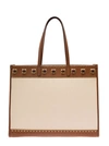 Etro Crown Me White And Brown Shopping Bag With Square Studs In Canvas Woman In Neutrals