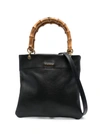 JIL SANDER SMALL BLACK TOTE BAG WITH BAMBOO HANDLES IN LEATHER