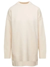 Jil Sander Oversized White Crewneck Sweater With Shorter Hem At The Front In Wool Woman In Neutrals