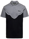 VERSACE BICOLOR POLO WITH EMBROIDERED LOGO IN BLACK AND GREY COTTON