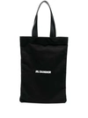 JIL SANDER BLACK TOTE BAG WITH LOGO PRINT IN CANVAS