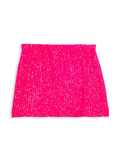 Katiej Nyc Girl's Taylor Sequin Mini Skirt In Neon Pink