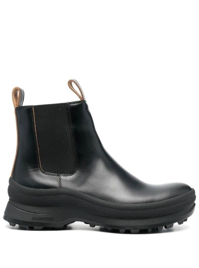 JIL SANDER BLACK CHELSEA BOOTS IN COW LEATHER