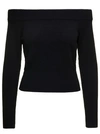 ALEXANDER MCQUEEN BLACK OFF-THE-SHOULDERS SWEATER WITH RIBBED TRIM IN WOOL AND CASHMERE