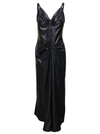 MAISON MARGIELA BLACK POLY RUCHED MIDI DRESS IN POLYESTER
