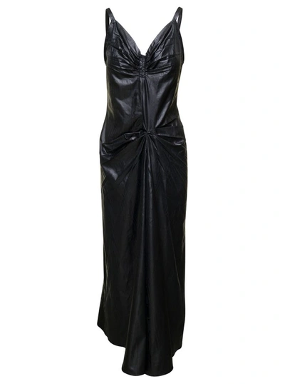 Maison Margiela Black Poly Ruched Midi Dress In Polyester