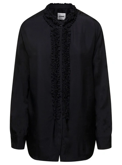 JIL SANDER BLACK SHIRT WITH RUCHES IN VISCOSE