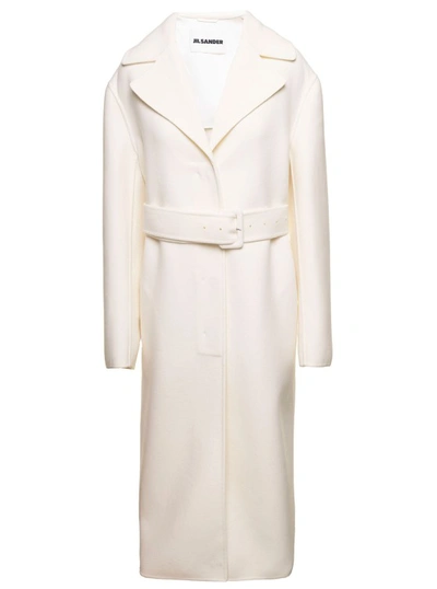 Jil Sander Double Wool Coat In White