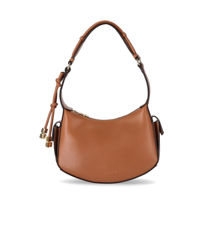 Ganni Leather Shoulder Bag In Brown