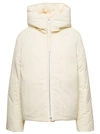 JIL SANDER CREAM HOODED DOWN JACKET WITH ZIP IN NYLON