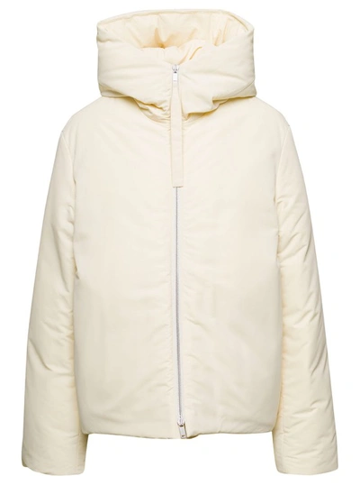 JIL SANDER CREAM HOODED DOWN JACKET WITH ZIP IN NYLON