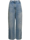 PALM ANGELS BLUE 'PARIS' RIPPED JEANS WITH WIDE LEG IN COTTON DENIM